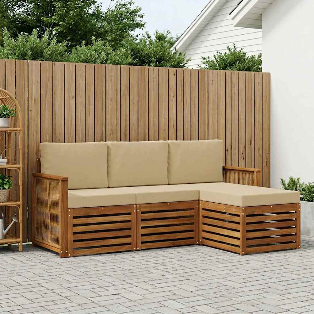vidaXL Buiten bankenset 4 st 4-zits Natuurlijk en Beige