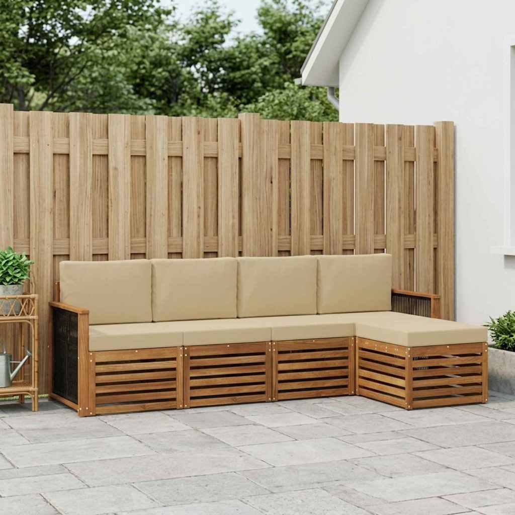 vidaXL Buiten bankenset 5 st 5-zits Natuurlijk en Beige