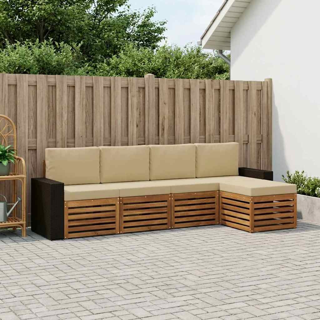 vidaXL Buiten bankenset 5 st 5-zits Natuurlijk en Beige Bruin