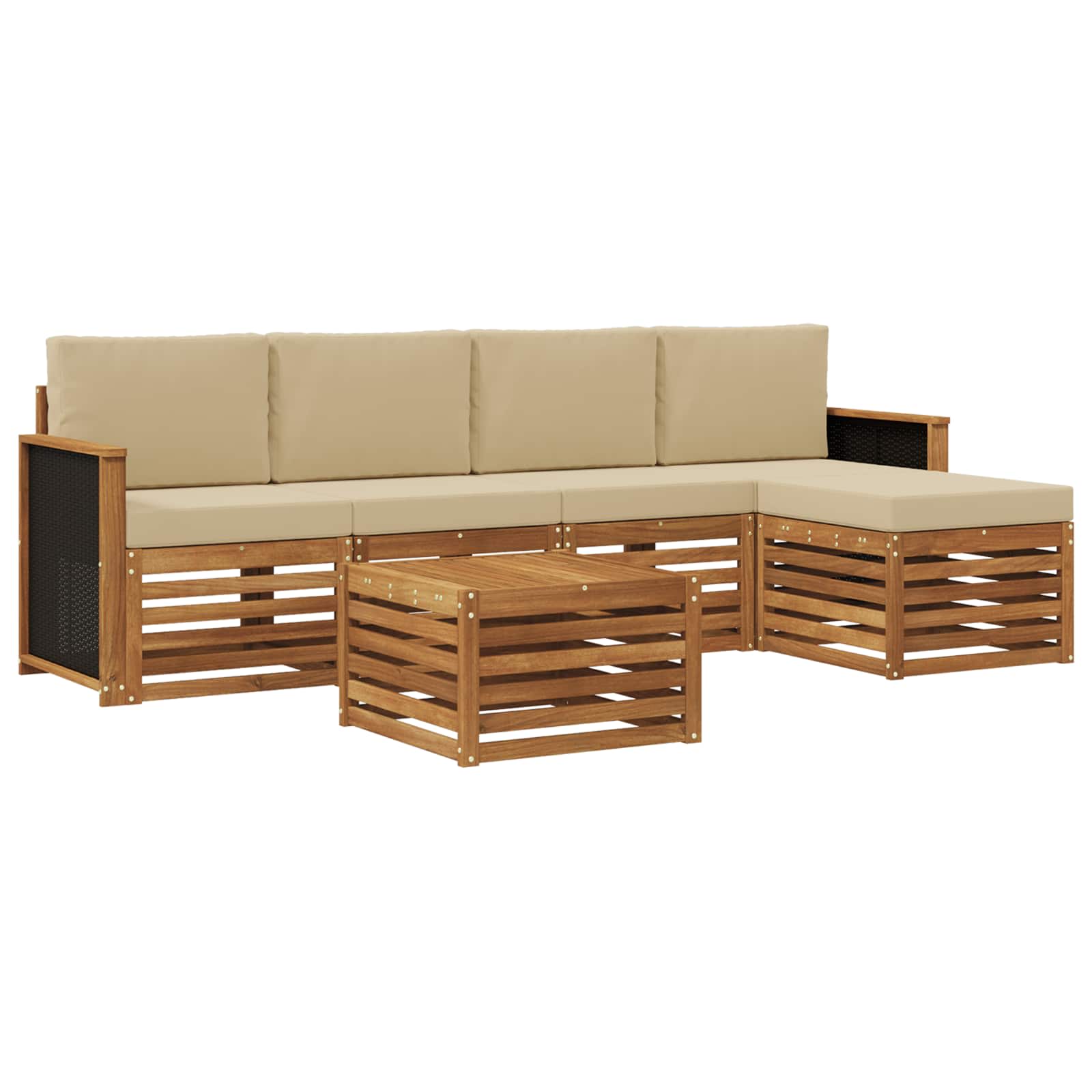 vidaXL Buiten bankenset 6 st 5-zits Natuurlijk en Beige, foto 3