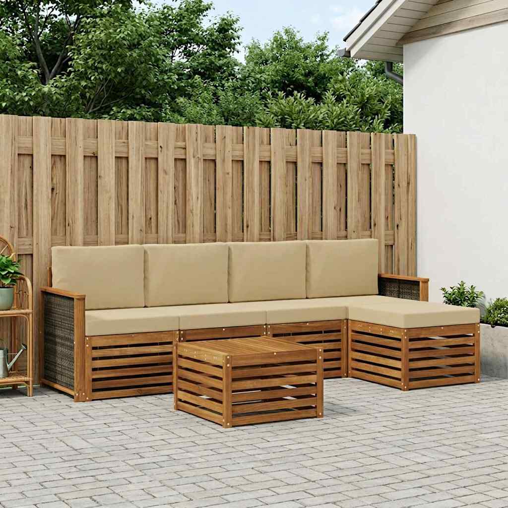 Udendørs sofagruppe i massivt akacietræ - 6 dele, naturlig/beige