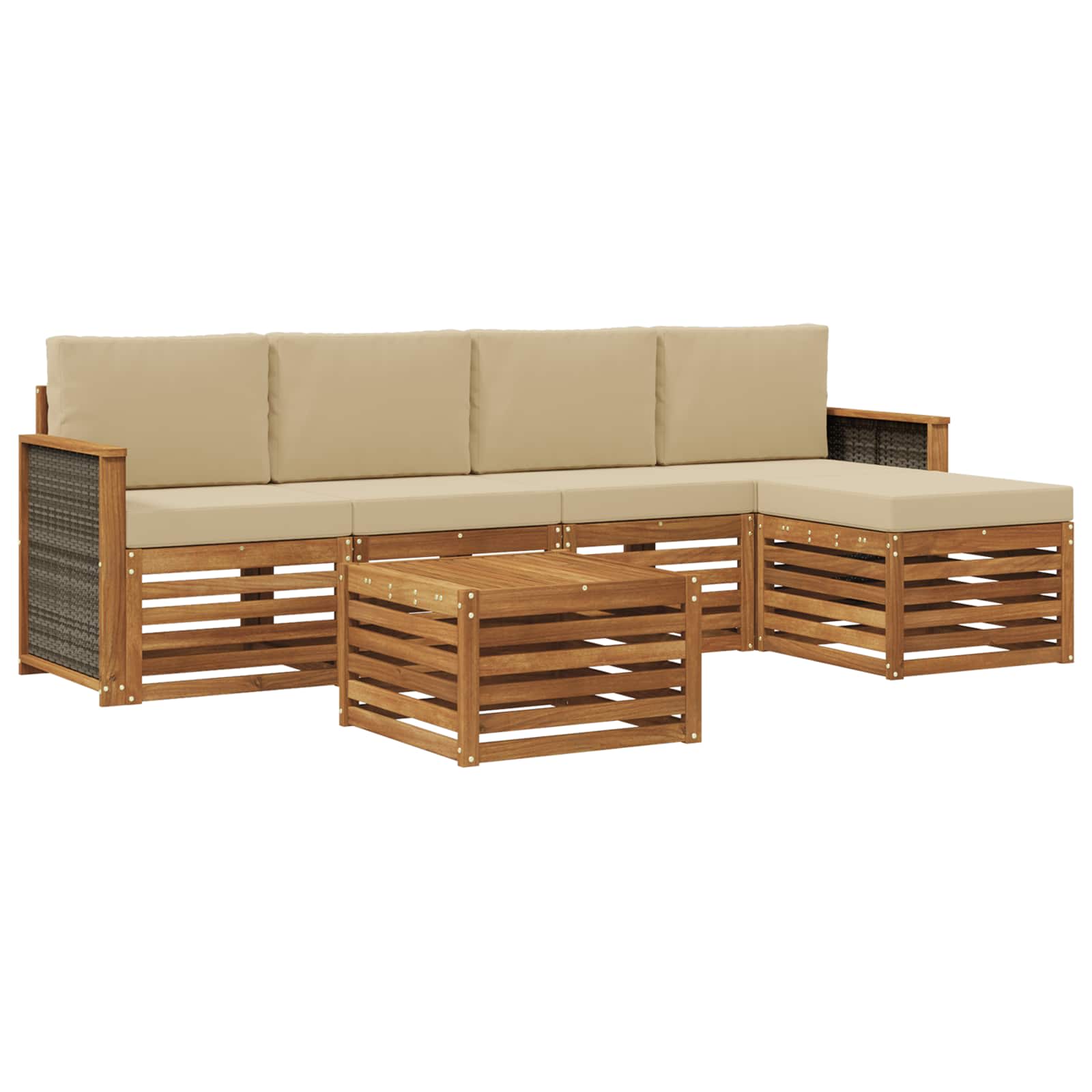 vidaXL Buiten bankenset 6 st 5-zits Natuurlijk en Beige, foto 3