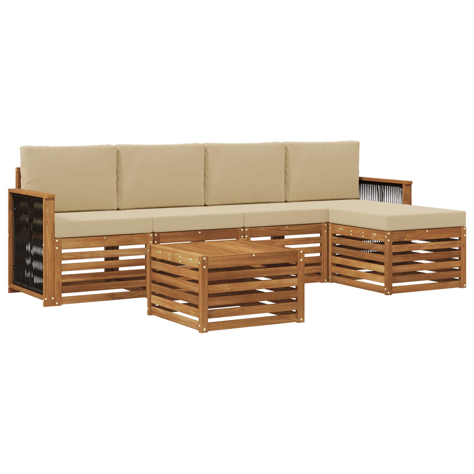 vidaXL Buiten bankenset 6 st 5-zits Natuurlijk en Beige, foto 3