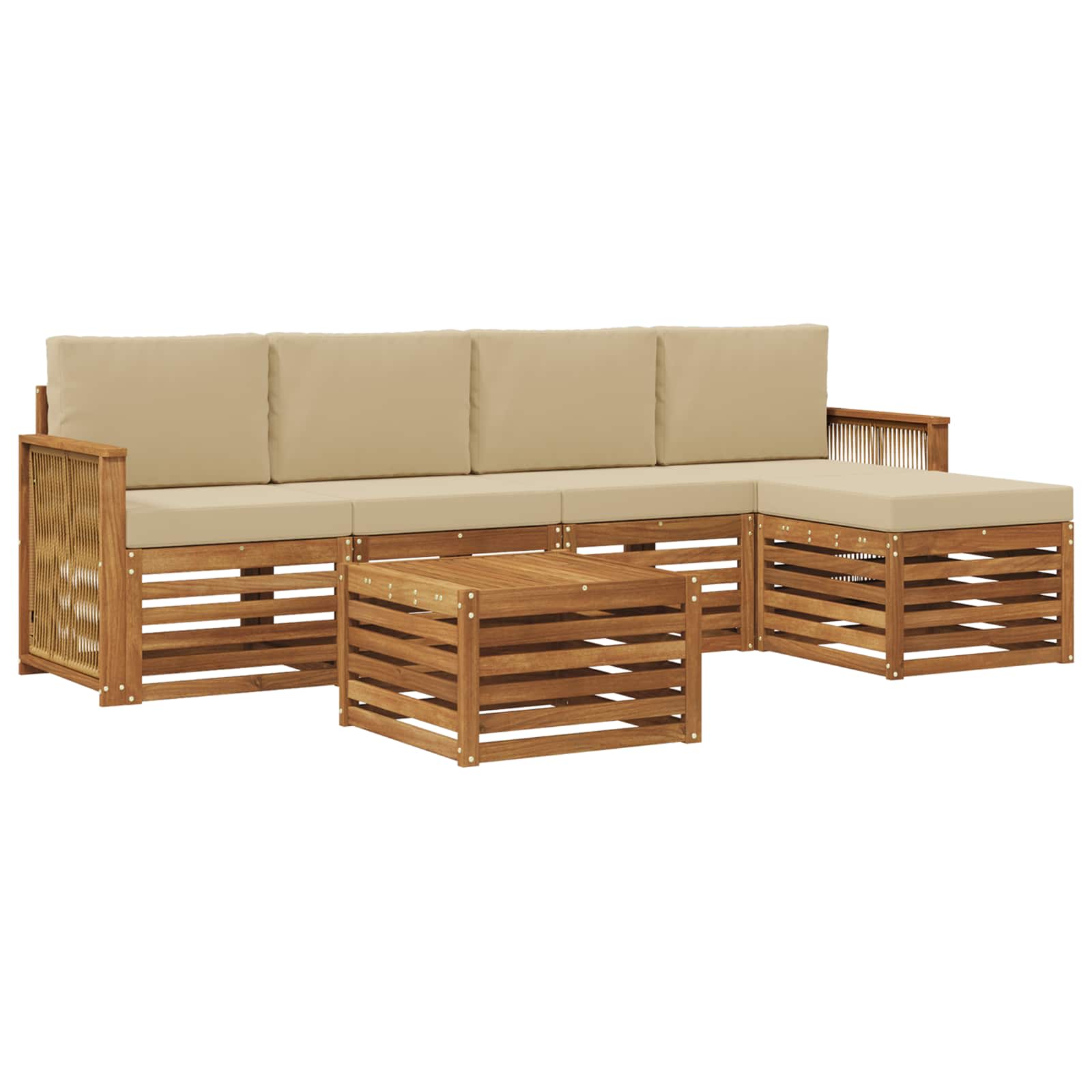 vidaXL Buiten bankenset 6 st 5-zits Natuurlijk en Beige, foto 3