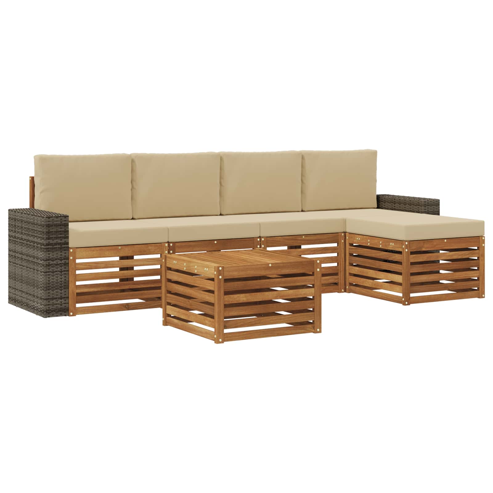 vidaXL Buiten bankenset 6 st 5-zits Natuurlijk en Beige, foto 3