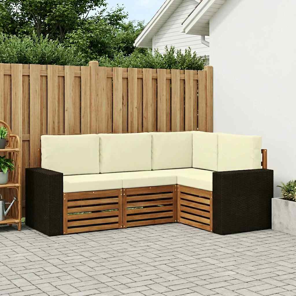 Sofasæt til terrasse med puder - 4 dele i massivt akacietræ