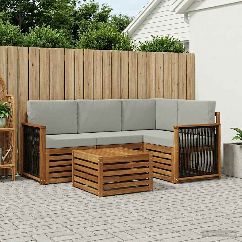 Udendørs sofagruppe i akacietræ - 5 dele, natur/lysegrå, modulsofa til terrasse og have