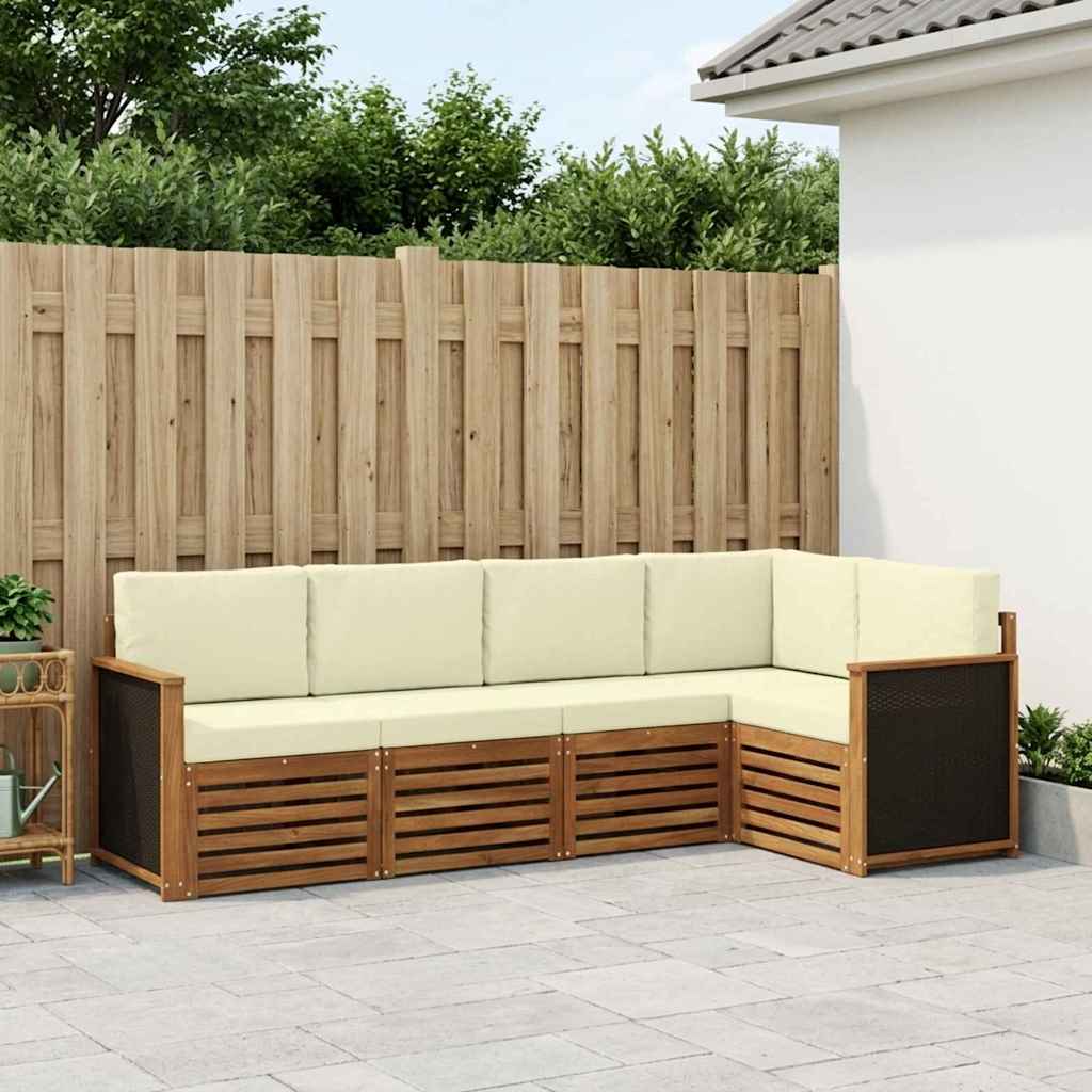 Sektionalsofa sæt til terrasse med puder - naturlig/fløde, modulopbygget akacietræ