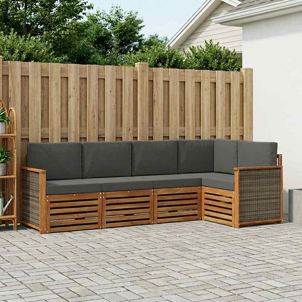 Sektionalsofa sæt til terrasse med puder - naturlig/antracit