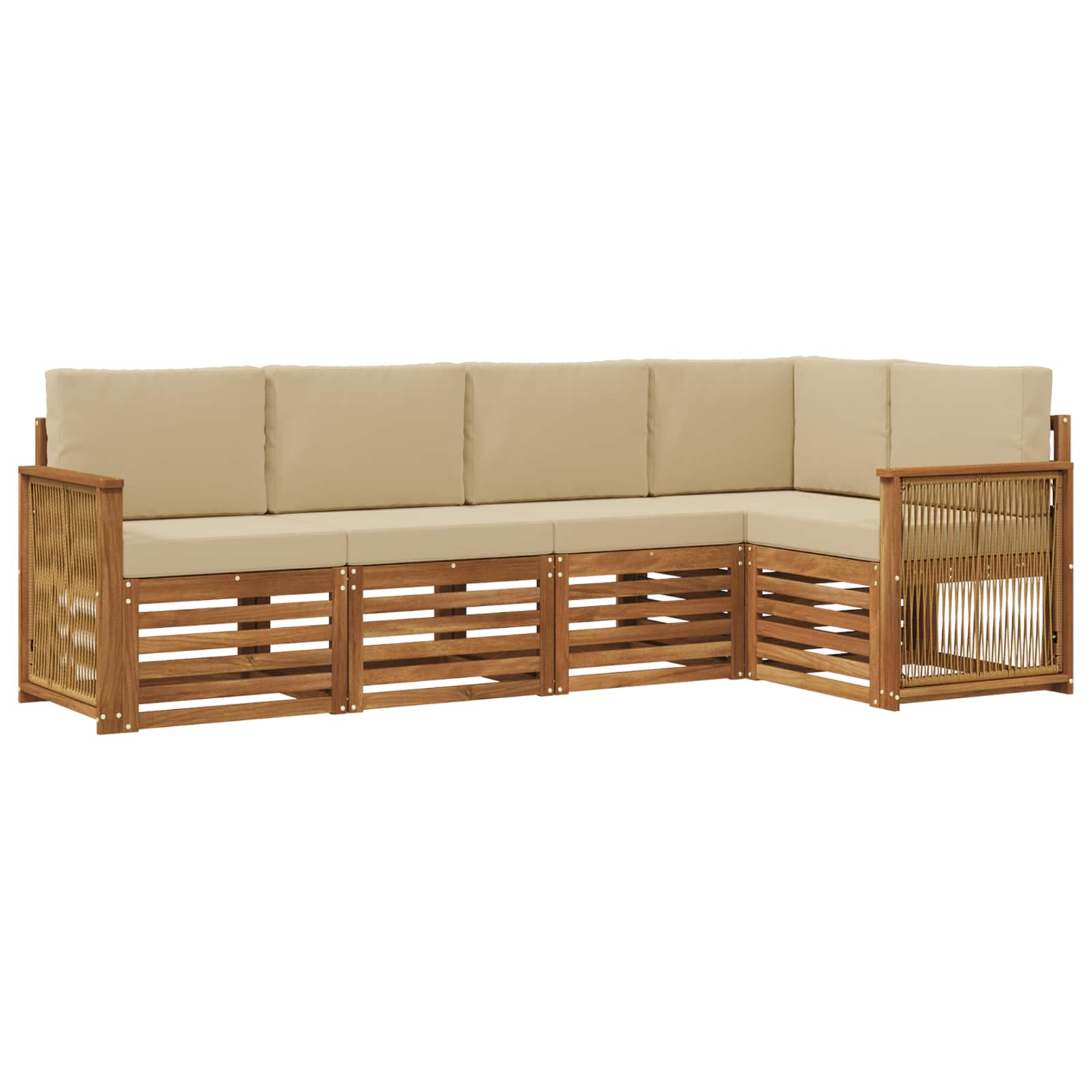 Hoekbank Set 4 pcs Naturel Massief Acaciahout en Polyester image 1