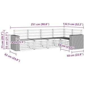 Rohová sofa sada 5 pcs Přírodní Masivní akátové dřevo - obrázek 7