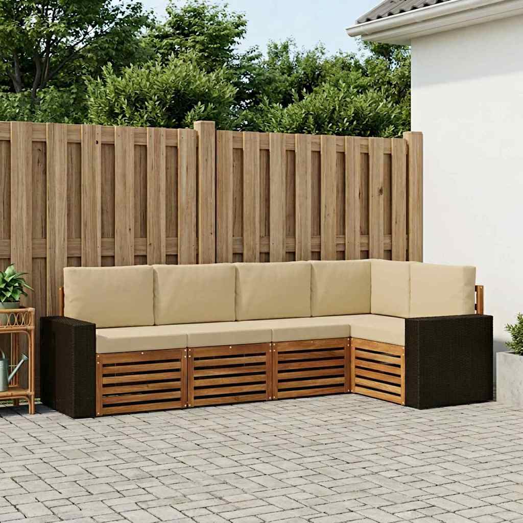 Sektionalsofa sæt - 5 dele i massivt akacietræ, naturlig/beige