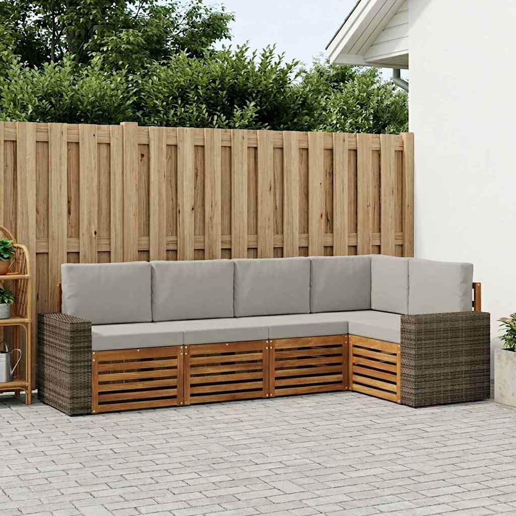 Sektionalsofa sæt med puder - 5 dele, natur/lysegrå udendørs loungesæt