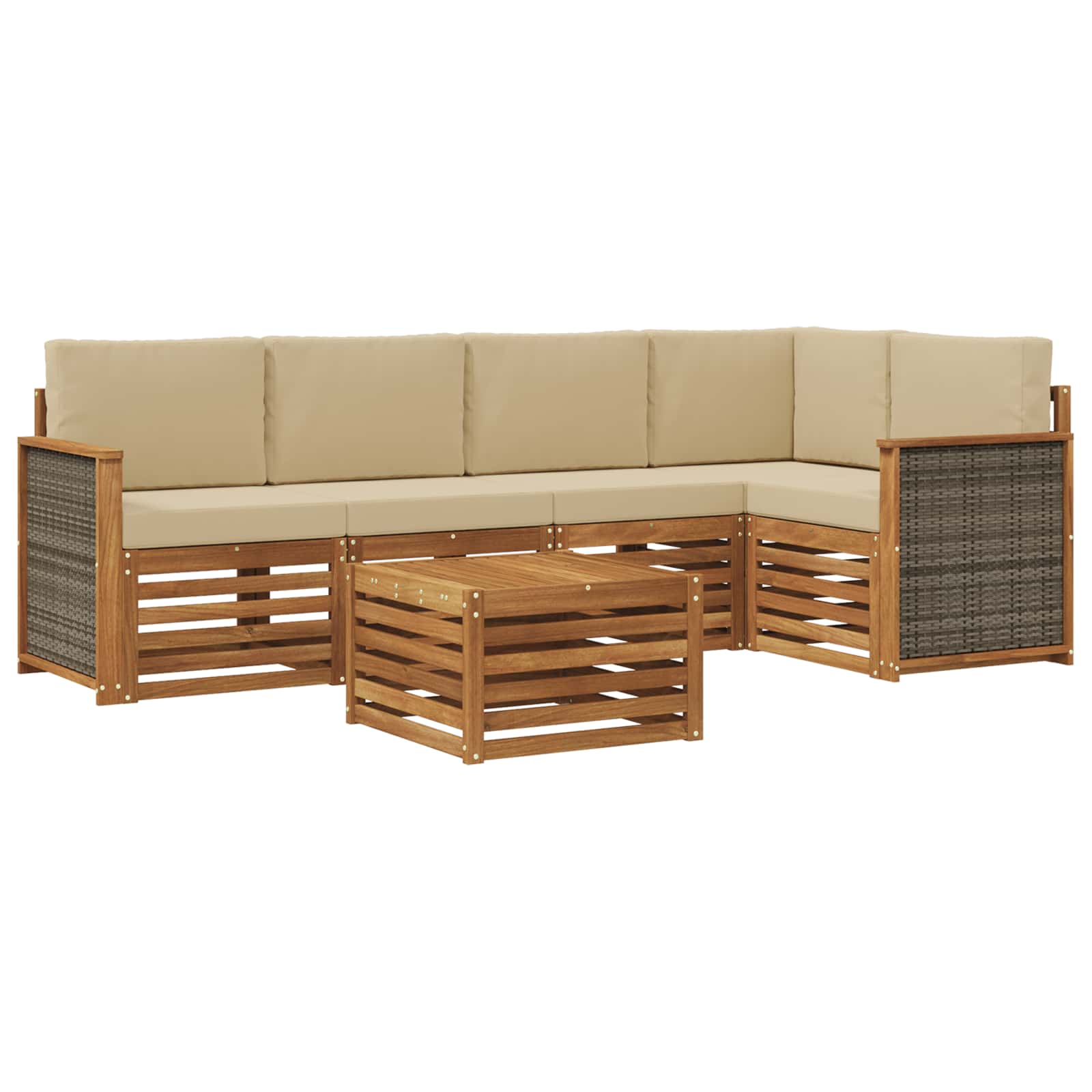 Hoekbank Set 5 pcs Naturel Massief Acaciahout en Polyester image 1