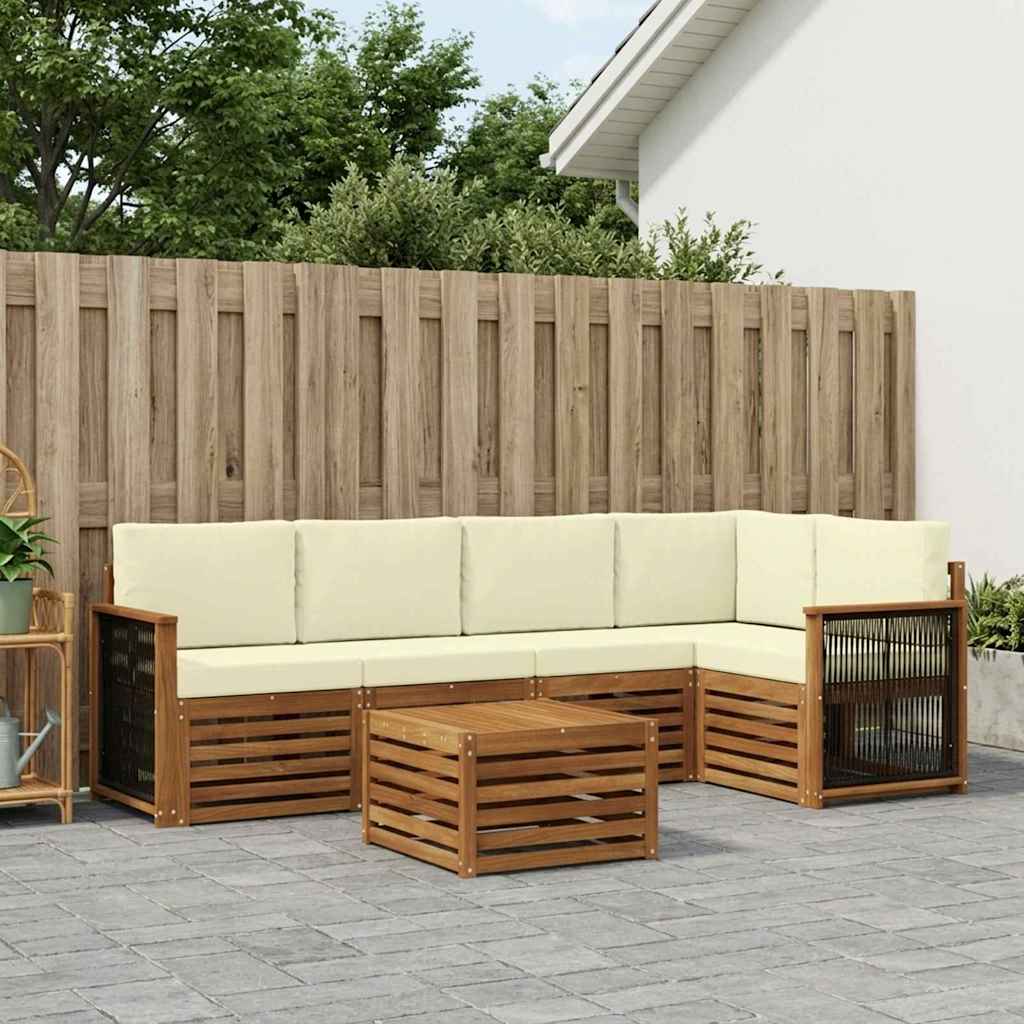 Sektionalsofa sæt til terrasse i akacietræ - naturlig/​fløde, 5 dele