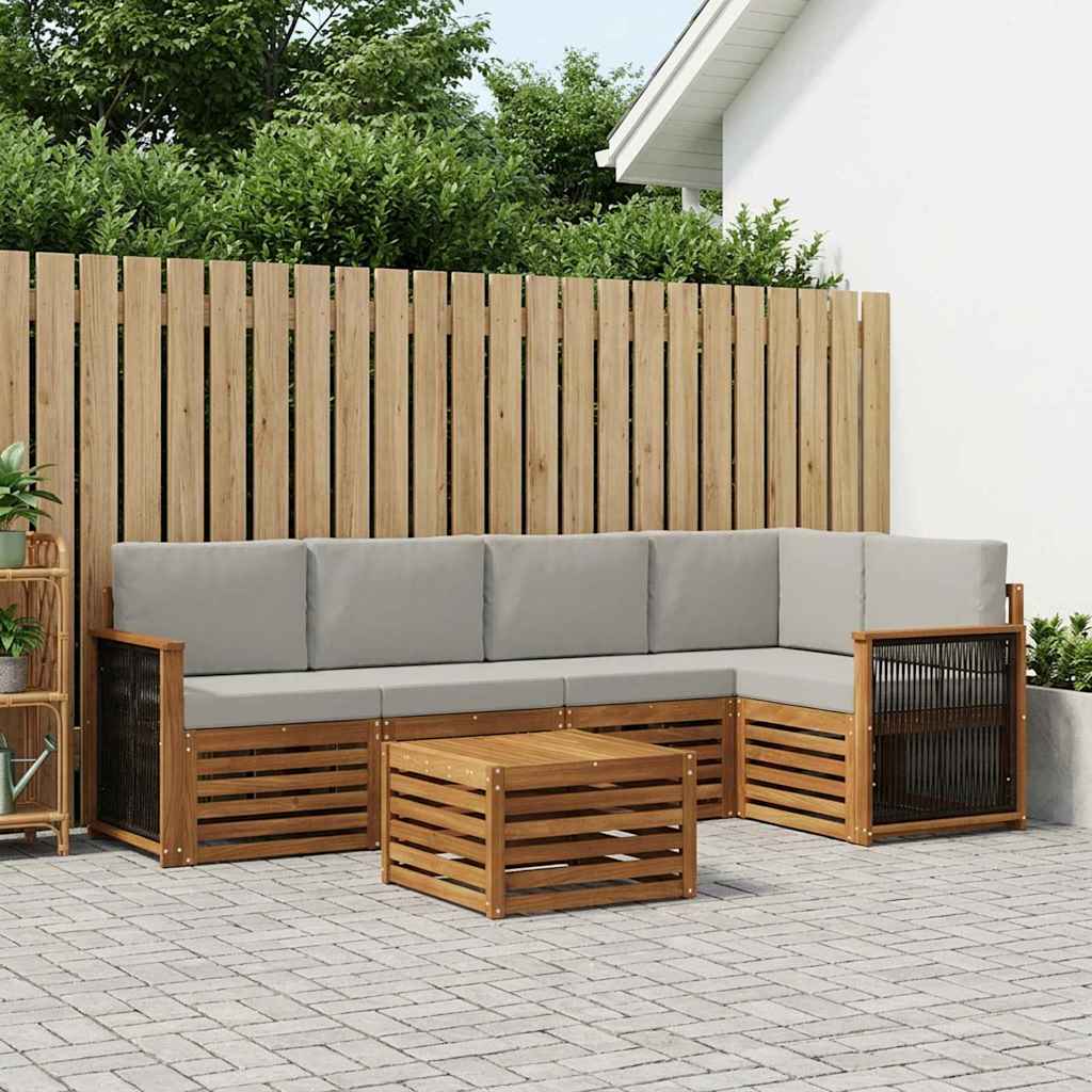 Sektionalsofa sæt med puder - naturfarvet træ og lysegrå - 5 dele