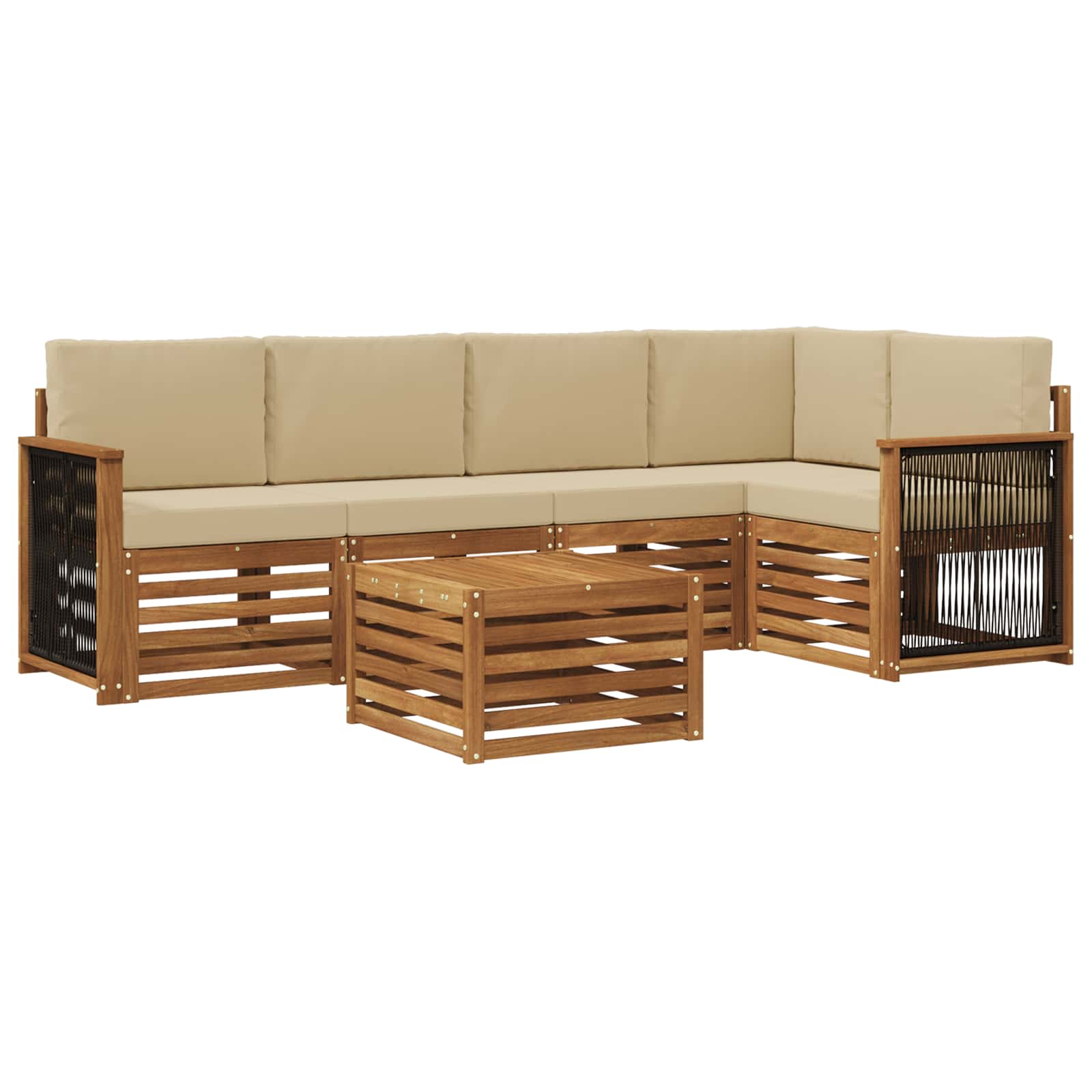 Hoekbank Set 5 pcs Naturel Massief Acaciahout en Polyester image 1