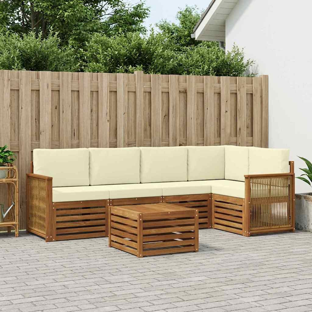 Sektionalsofa sæt til terrasse med puder, 5 dele - naturlig/fløde