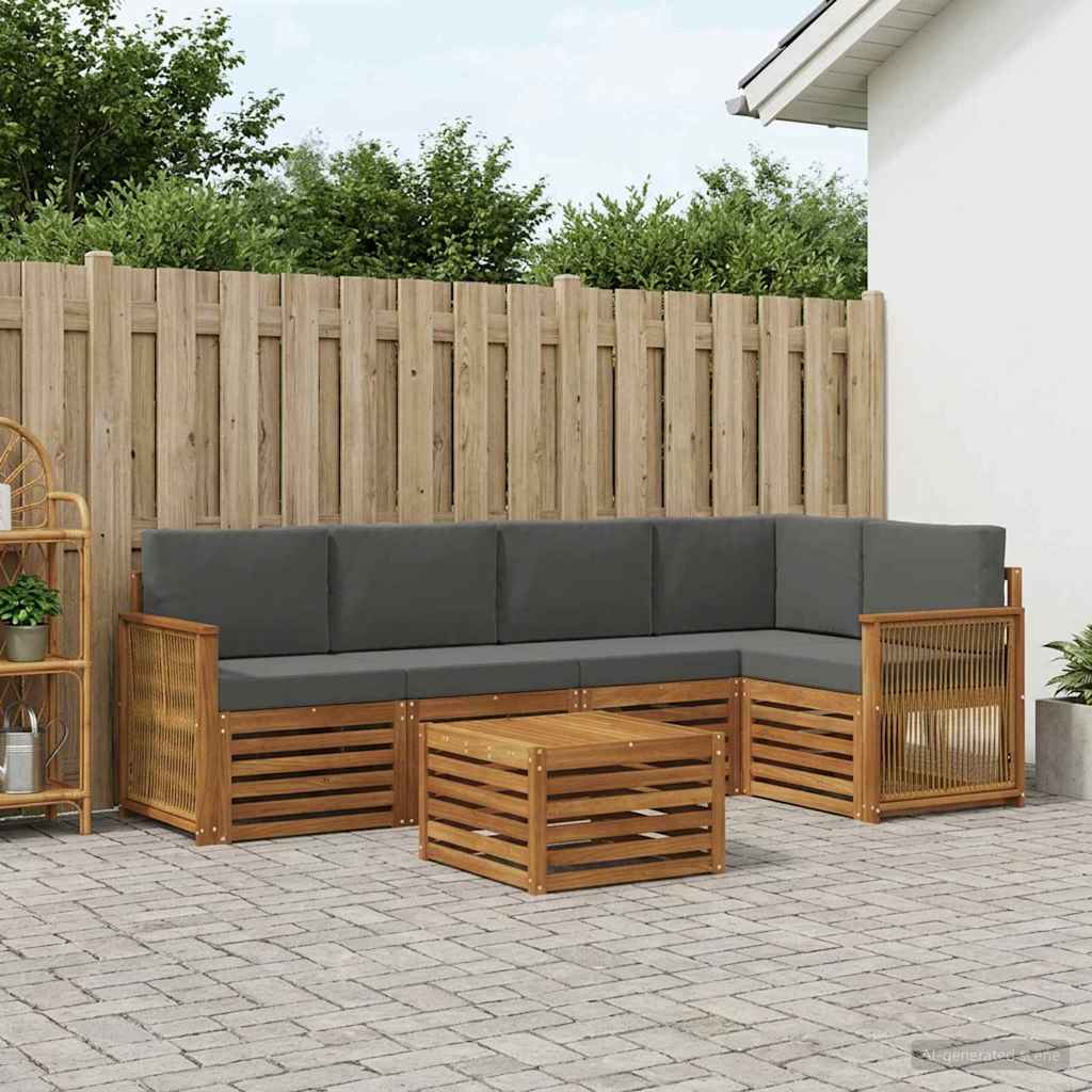 Sektionalsofa sæt med puder - 5 dele i akacietræ, naturlig/antracit