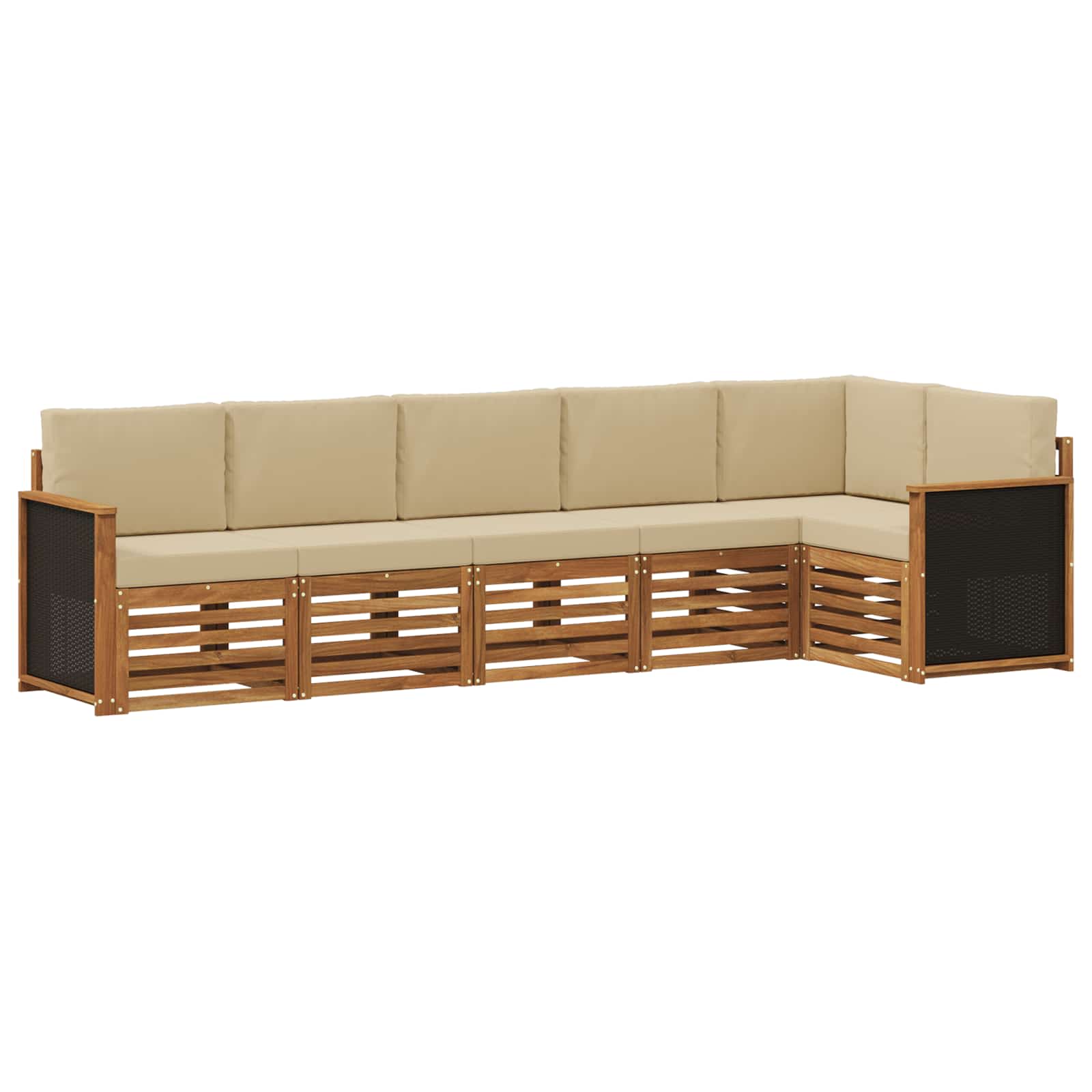 Hoekbank Set 5 pcs Naturel Massief Acaciahout en Polyester image 1
