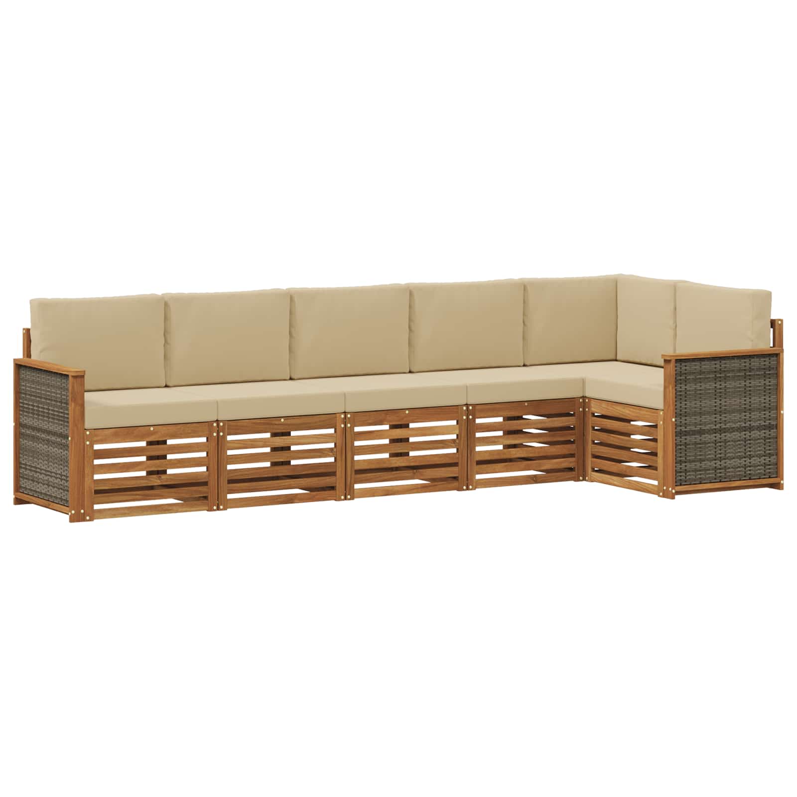 Hoekbank Set 5 pcs Naturel Massief Acaciahout en Polyester image 1