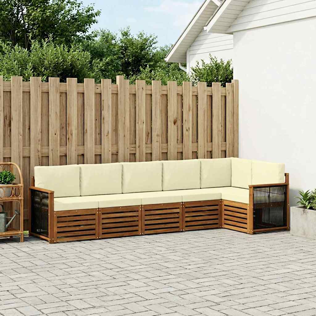 Sektionalsofa sæt til terrasse i massivt akacietræ - naturlig/fløde, 5 dele