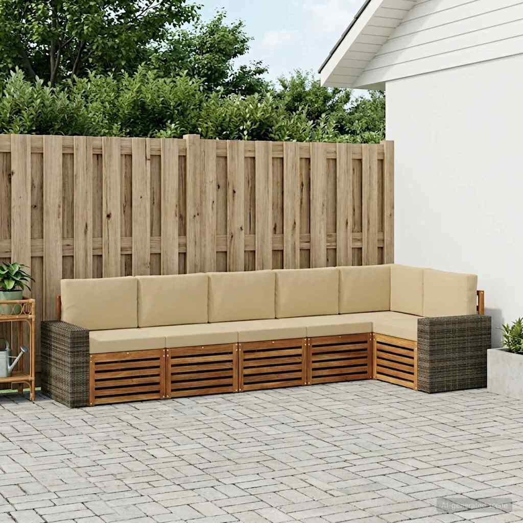 Sektionalsofa sæt - 6 dele i massivt akacietræ, naturlig/beige