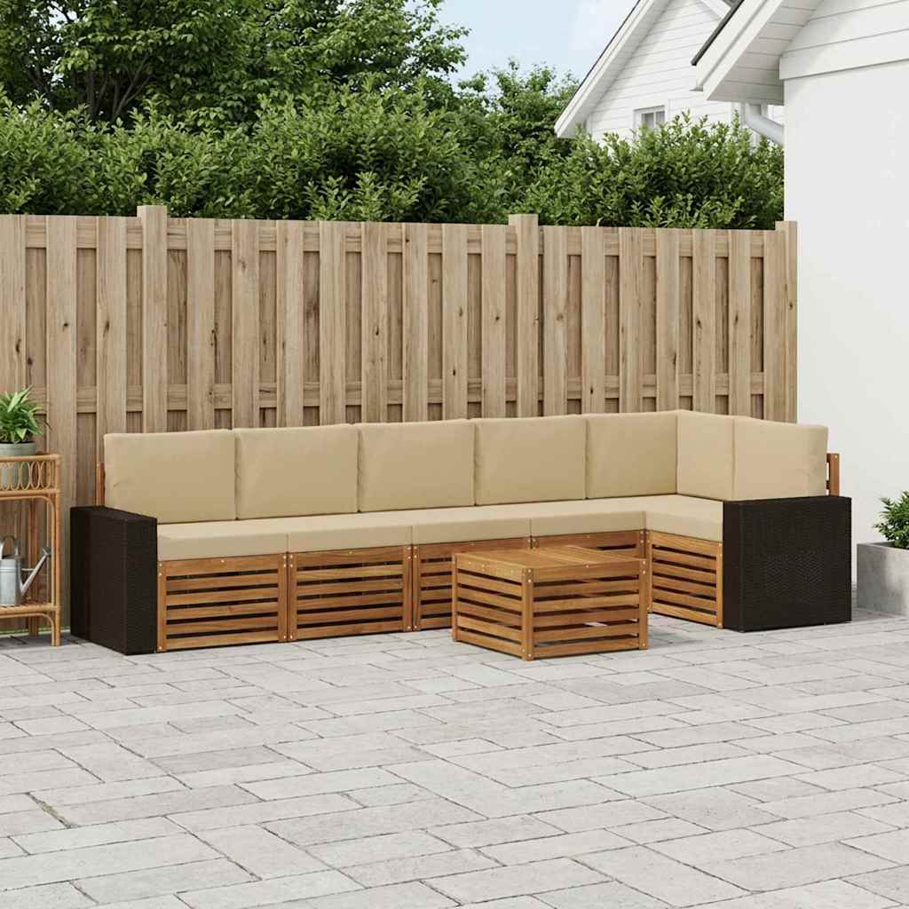 Sektionalsofa sæt i akacietræ - 7 dele, naturlig/beige, modulært loungesæt til terrasse og have