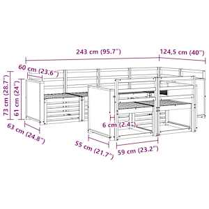 Rohová sofa sada 6 pcs Přírodní Masivní akátové dřevo - obrázek 6