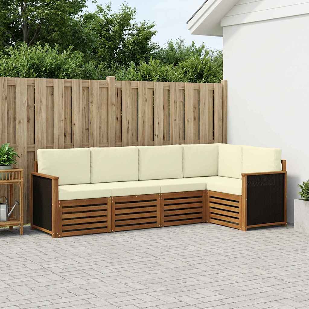 Sektionalsofa sæt til terrasse med puder - 6 dele, naturlig/træ og fløde