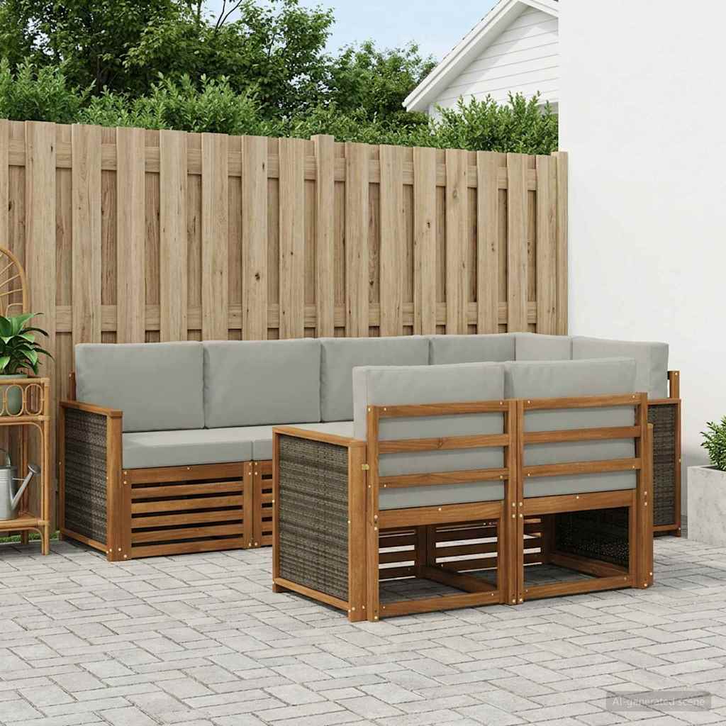 Rohová sofa sada s polštářem 6 pcs Přírodní a světle šedá