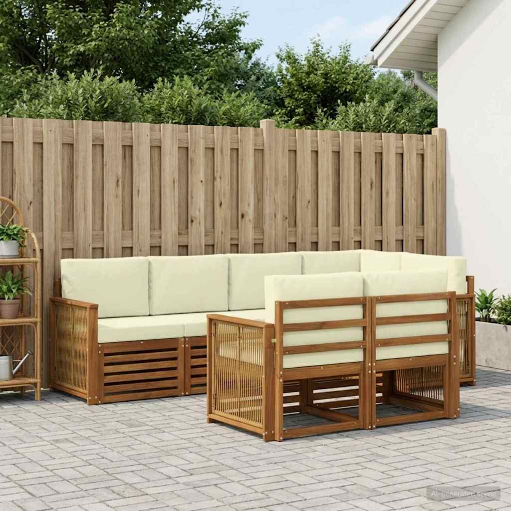 Sektionalsofa sæt til terrasse med puder - 6 dele, naturlig/træ og fløde