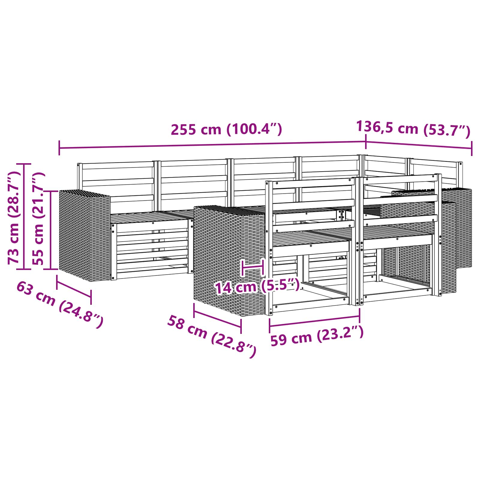 Kotna sedežna garnitura 7 pcs Naravna - slika 6