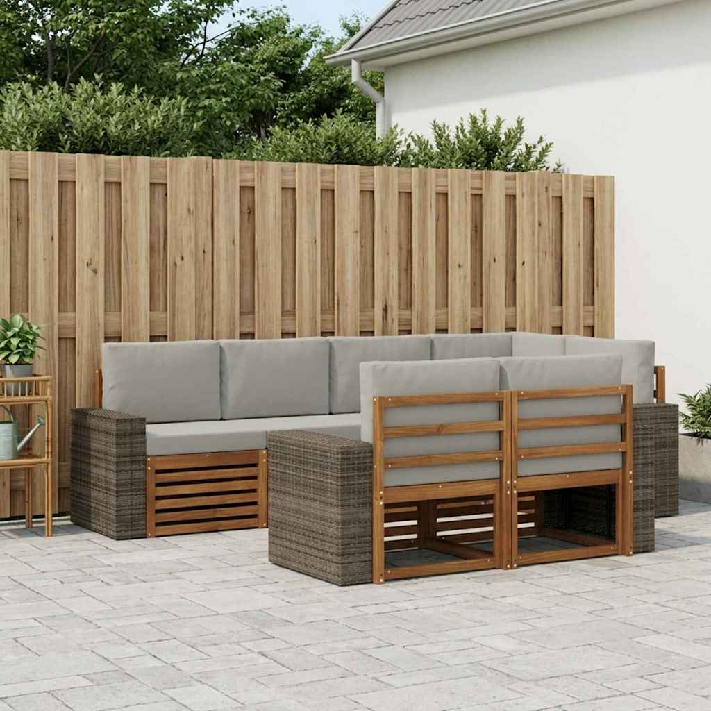 Rohová sofa sada s polštářem 7 pcs Přírodní a světle šedá
