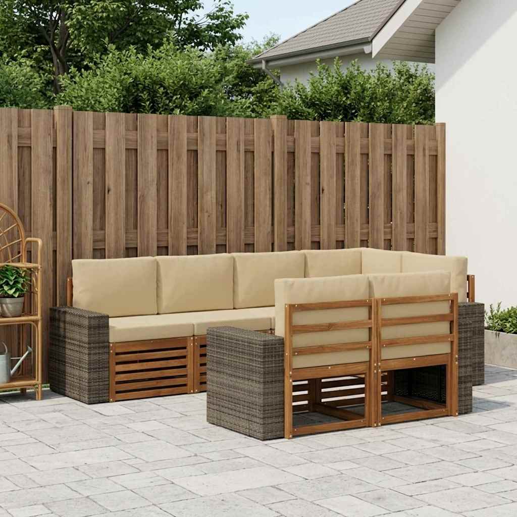 Rohová sofa sada s polštářem 7 pcs Přirozená a Béžová