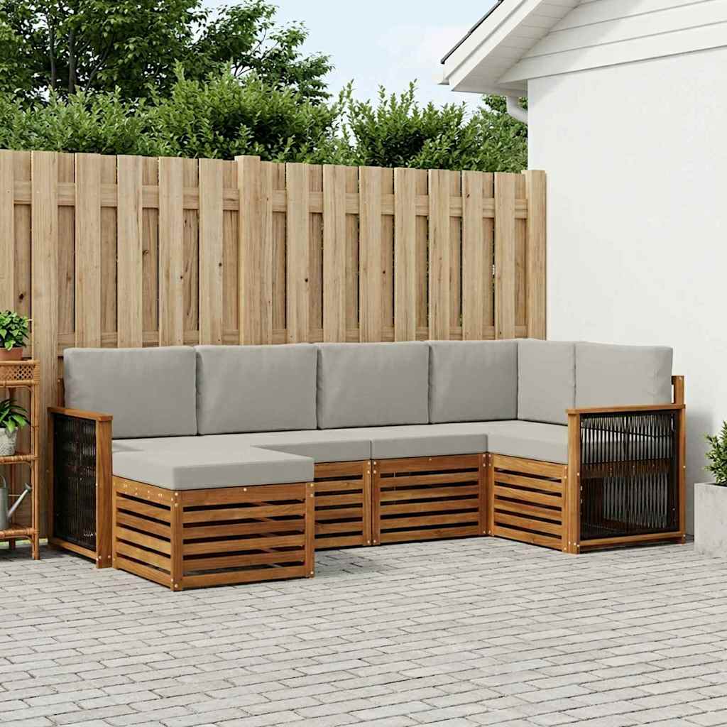 Sektionalsofa sæt til terrasse - 5 dele i akacietræ, natur/lysegrå