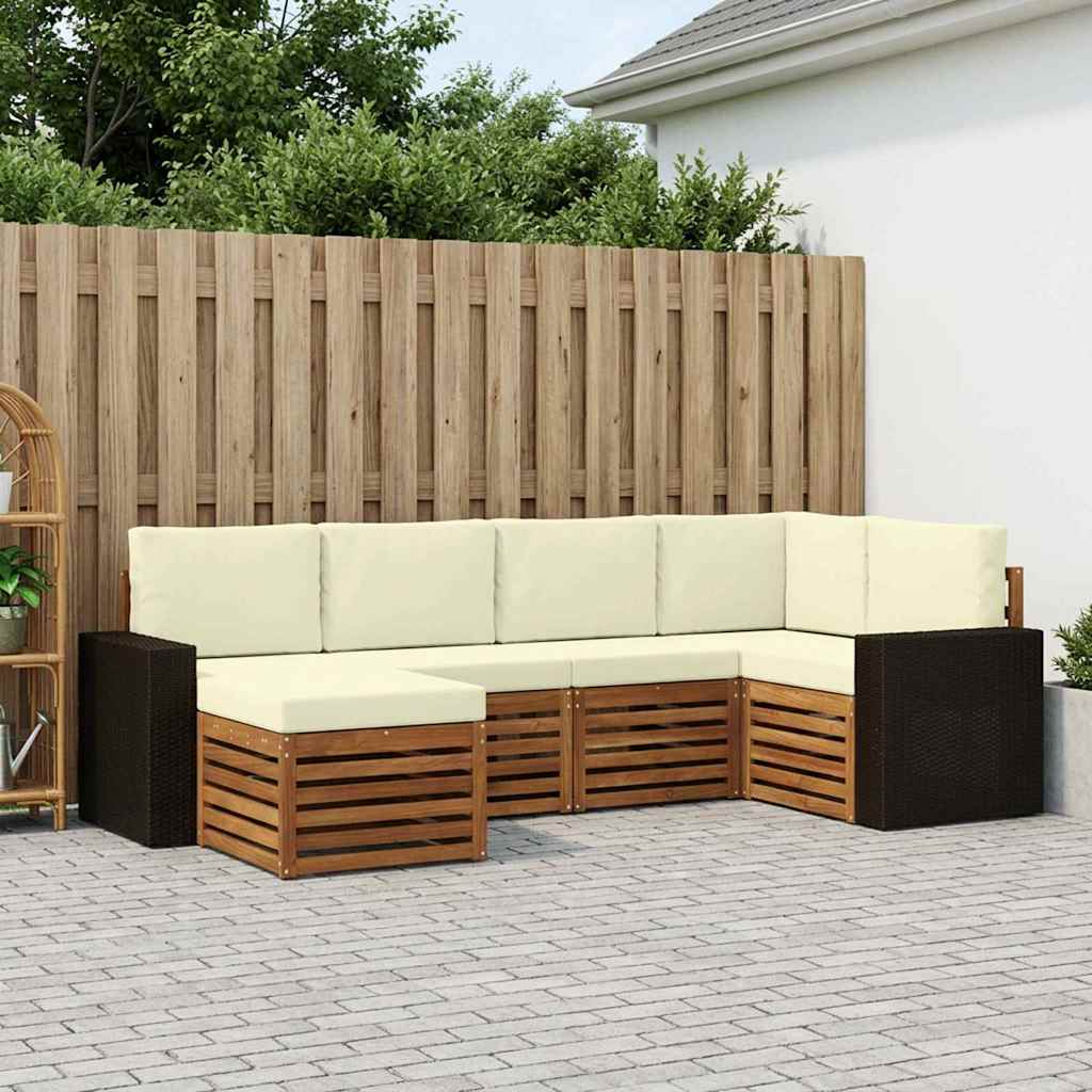 Sektionalsofa sæt til terrasse i massivt akacietræ - naturlig/ fløde, 6 dele