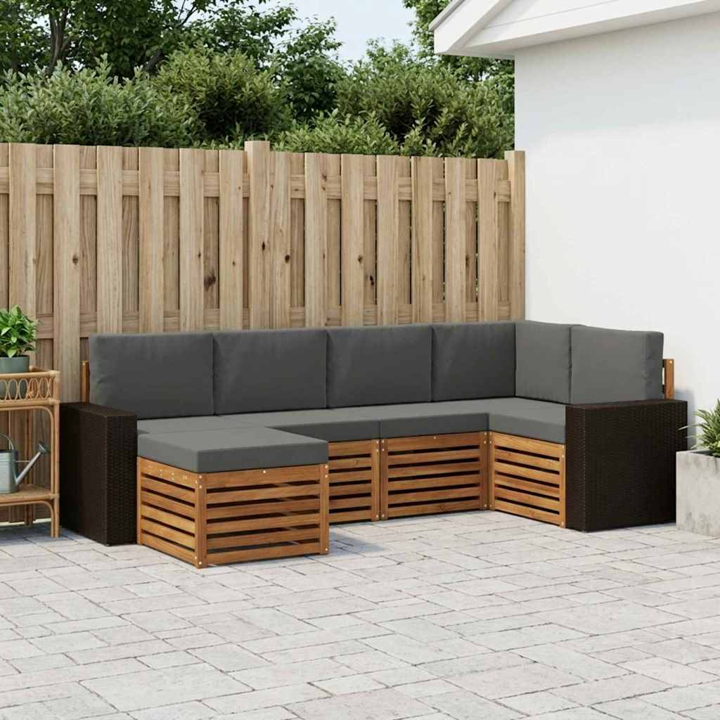 Sektionalsofa sæt til terrasse med puder - 6 dele, naturlig/antracit