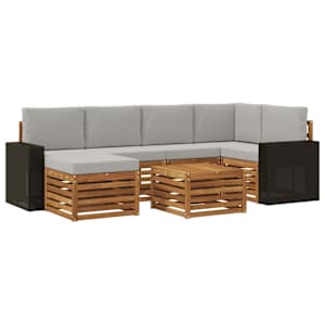 Rohová sofa sada s polštářem 7 pcs Přírodní a světle šedá - obrázek 2