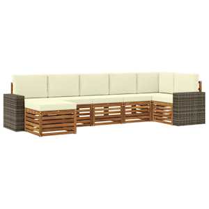Rohová sofa sada s polštářem 7 pcs Přirozená a Krémová - obrázek 2