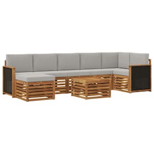 Zunanja garnitura za sedenje 7 pcs Naravna in svetlo siva