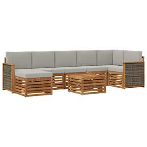 Zunanja garnitura za sedenje 7 pcs Naravna in svetlo siva