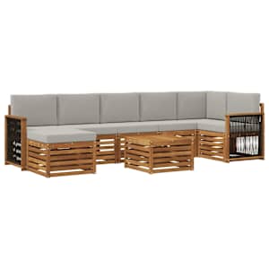 Zunanja garnitura za sedenje 7 pcs Naravna in svetlo siva