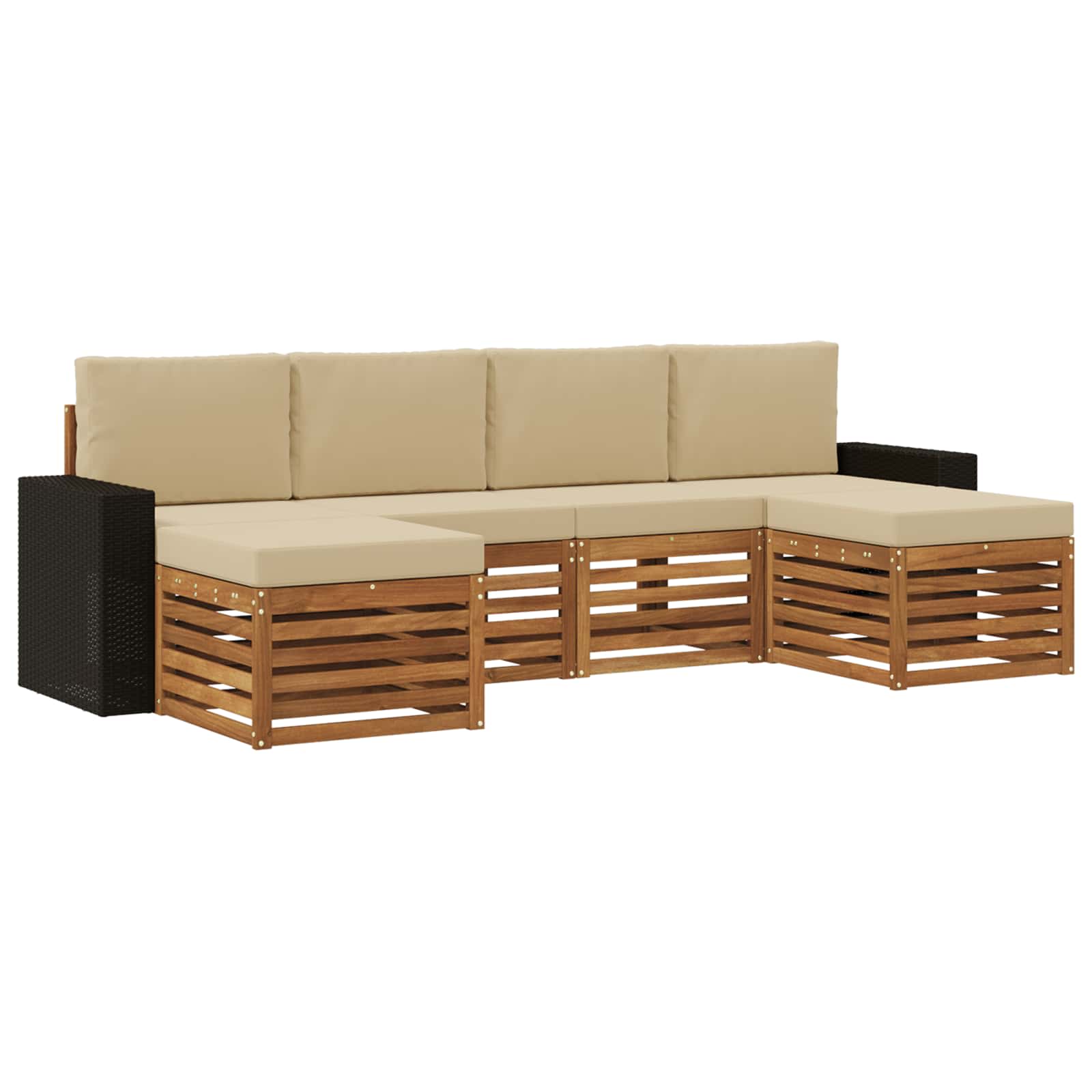 Sofa-Sets 6 pcs Natuurlijk en Beige Massief Acaciahout image 1