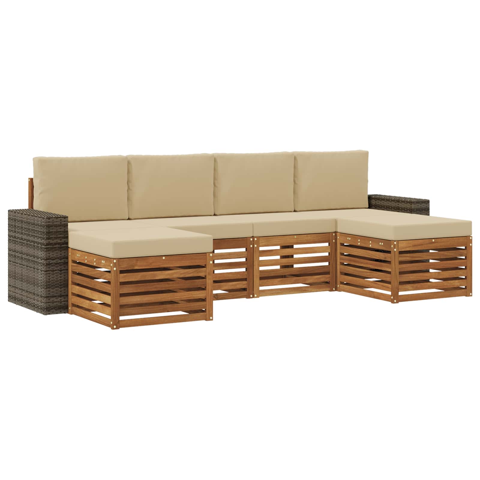 Sofa-Sets 6 pcs Natuurlijk en Beige Massief Acaciahout image 1