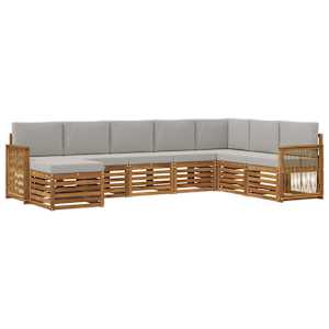 Zunanja garnitura za sedenje 6 pcs Naravna in svetlo siva