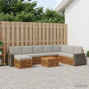 Zunanja garnitura za sedenje 9 pcs Naravna in svetlo siva