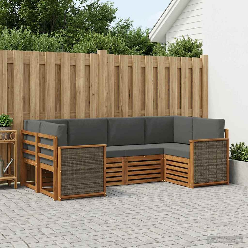 Sektionalsofa sæt til terrasse med puder - 5 dele, naturlig/antracit