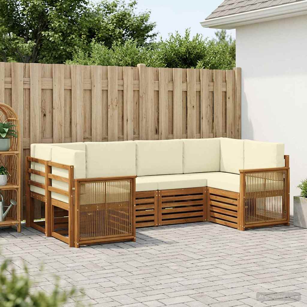 Sektionalsofa sæt til terrasse i akacietræ - naturlig/fløde, 5 dele