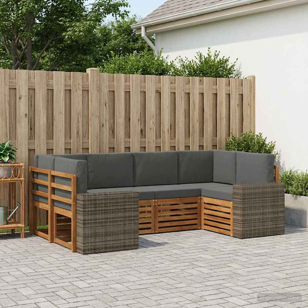 Sektionalsofa sæt til terrasse - 6 dele med puder, naturlig/antracit polyester